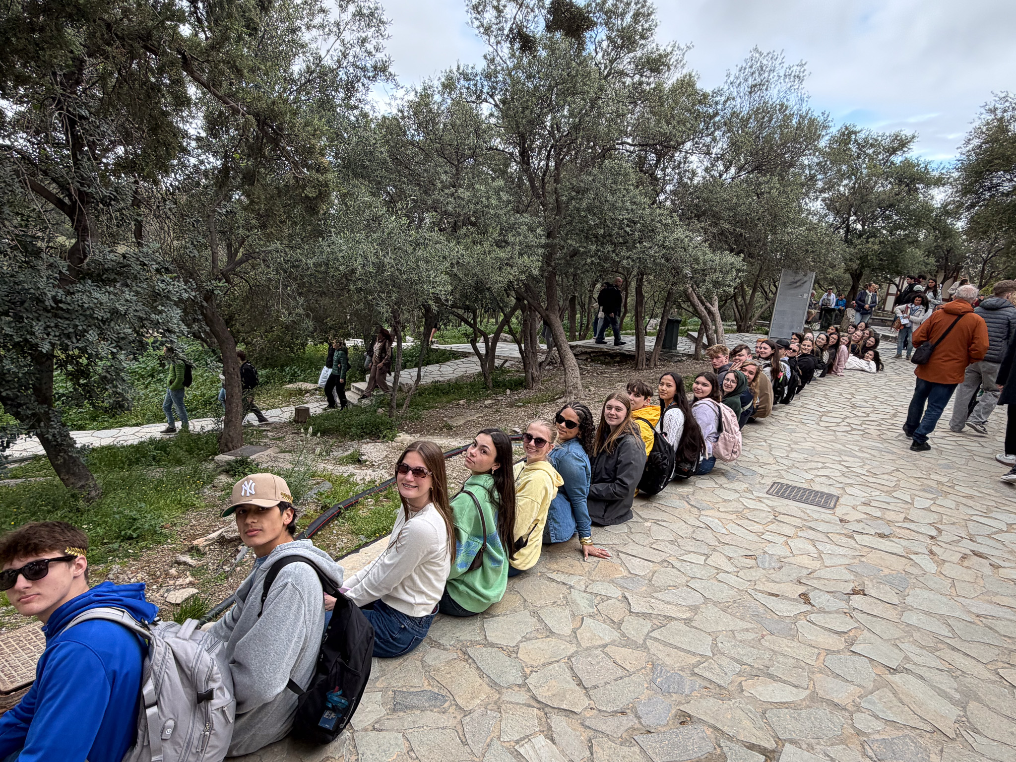 Students hiking up the Propylaea entrance.