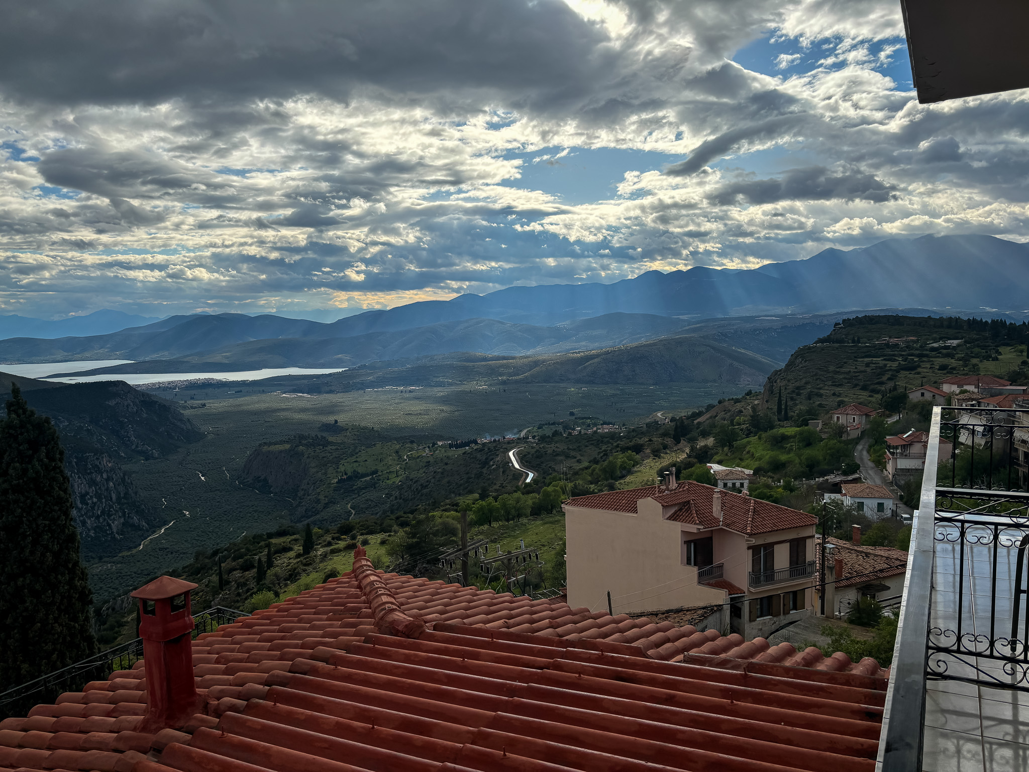 Sunset over the Greek mountains.