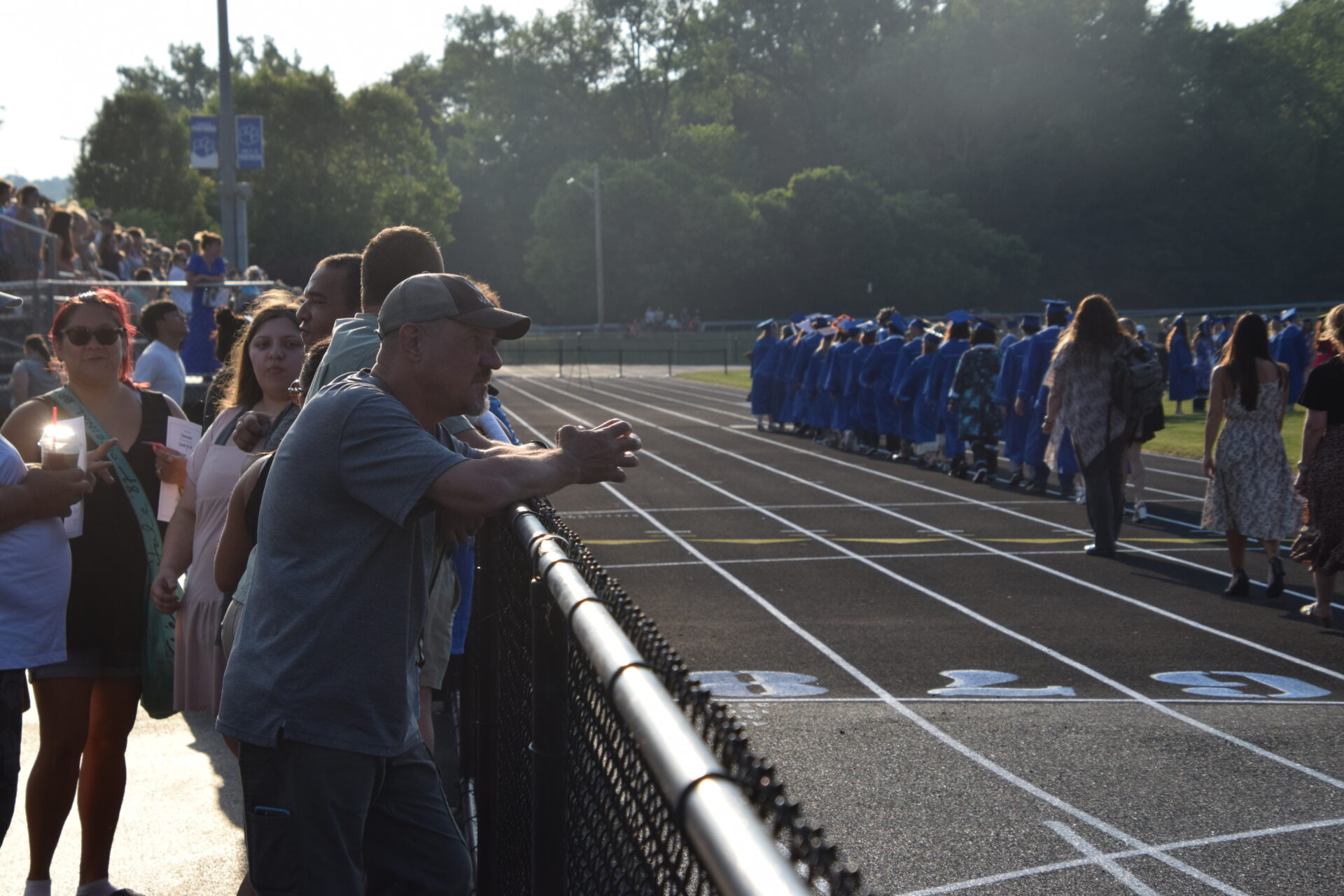 Walking onto the field 