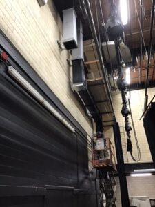 Backstage duct work installation the week of May 2-6, 2022.