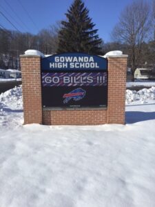 The district roots for the Buffalo Bills on one of the new digital signs on campus. during the week of January 17-21, 2022.
